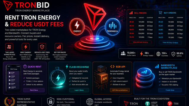 Rent TRON Energy and Reduce USDT Fees : TronBid Expands Marketplace