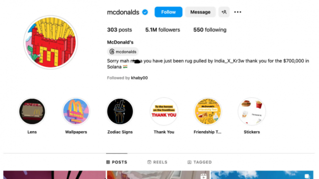 Hackers use McDonald's Insta to promote the Meme Coin GRIMACE