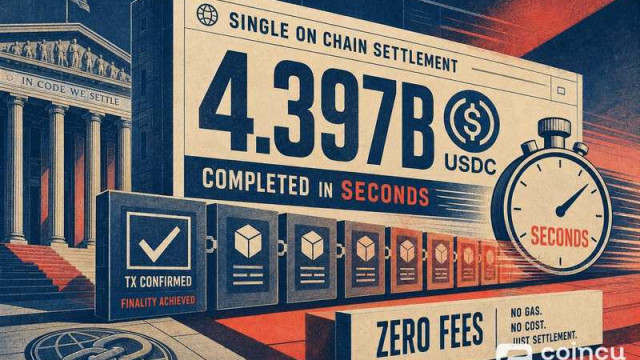 Single On-Chain Settlement of 4.397 Billion USDC Completed in Seconds With Zero Fees