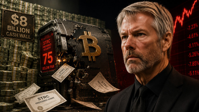 Michael Saylor's Bitcoin machine hits $8 billion cash wall as STRC crashes 25% below par