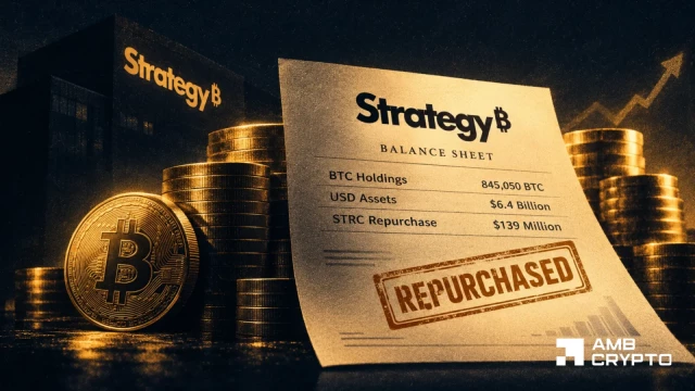 Strategy repurchases $139M STRC as its treasury hits 845,050 BTC – Details